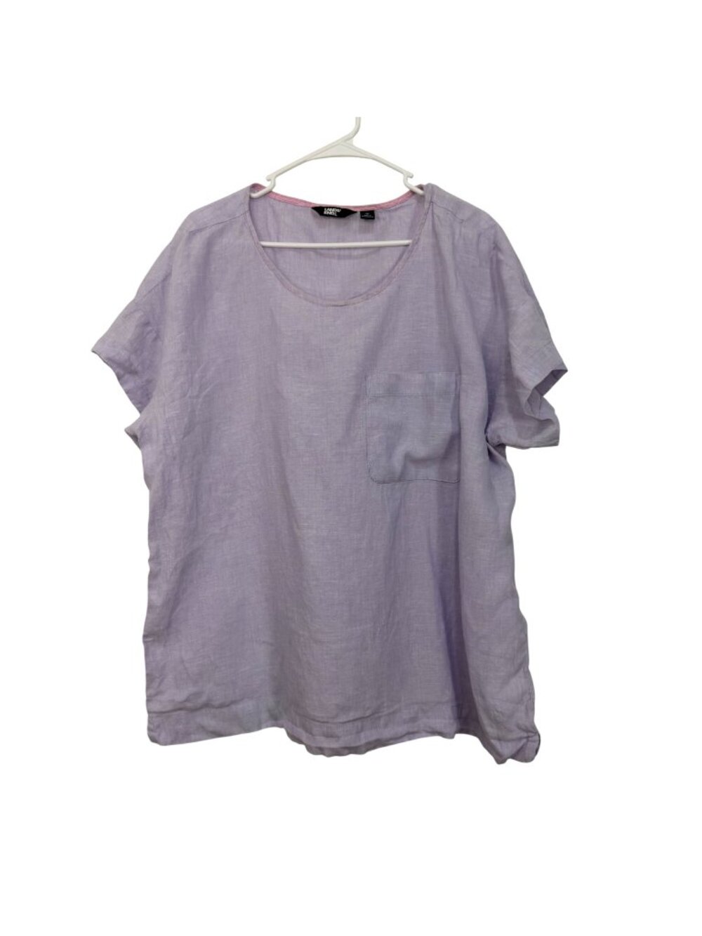 Lands End Womens Lavender Short-Sleeve Linen Top With Front Pocket Size XL